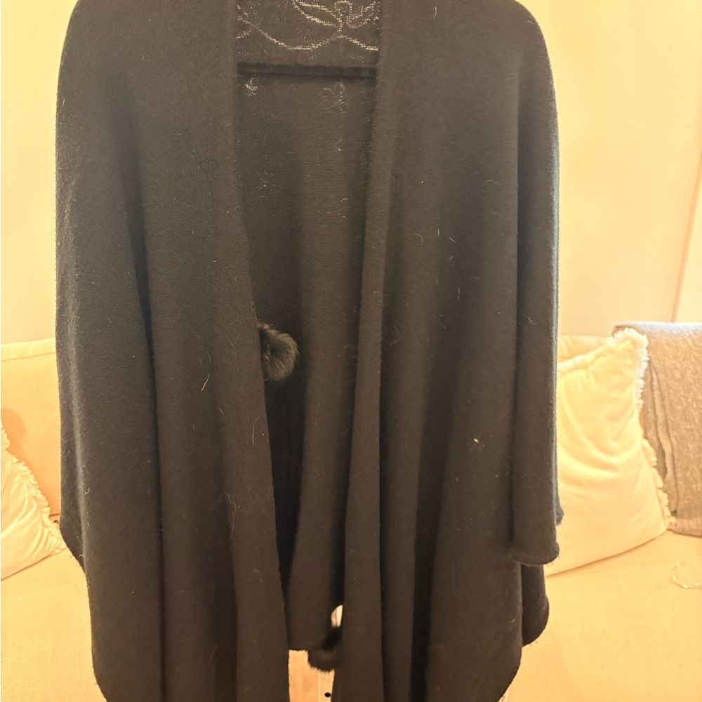 BCBGMaxAzria Black Open-Front Poncho Sweater